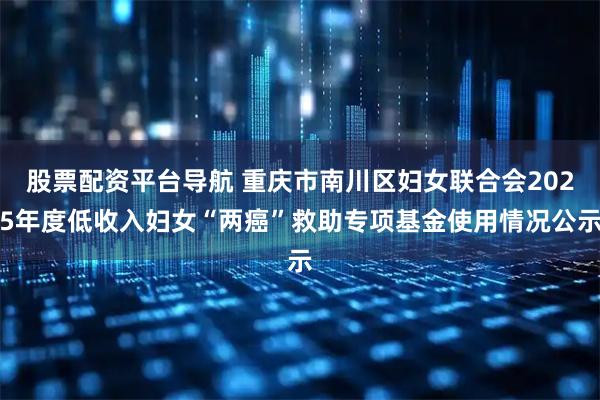 股票配资平台导航 重庆市南川区妇女联合会2025年度低收入妇女“两癌”救助专项基金使用情况公示